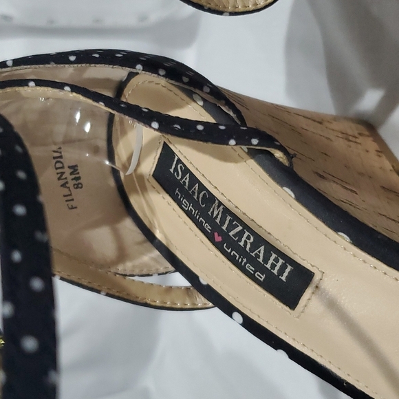 Isaac Mizrahi highline united cork wedge strappy peep toe polka-dot sandals - Picture 3 of 7